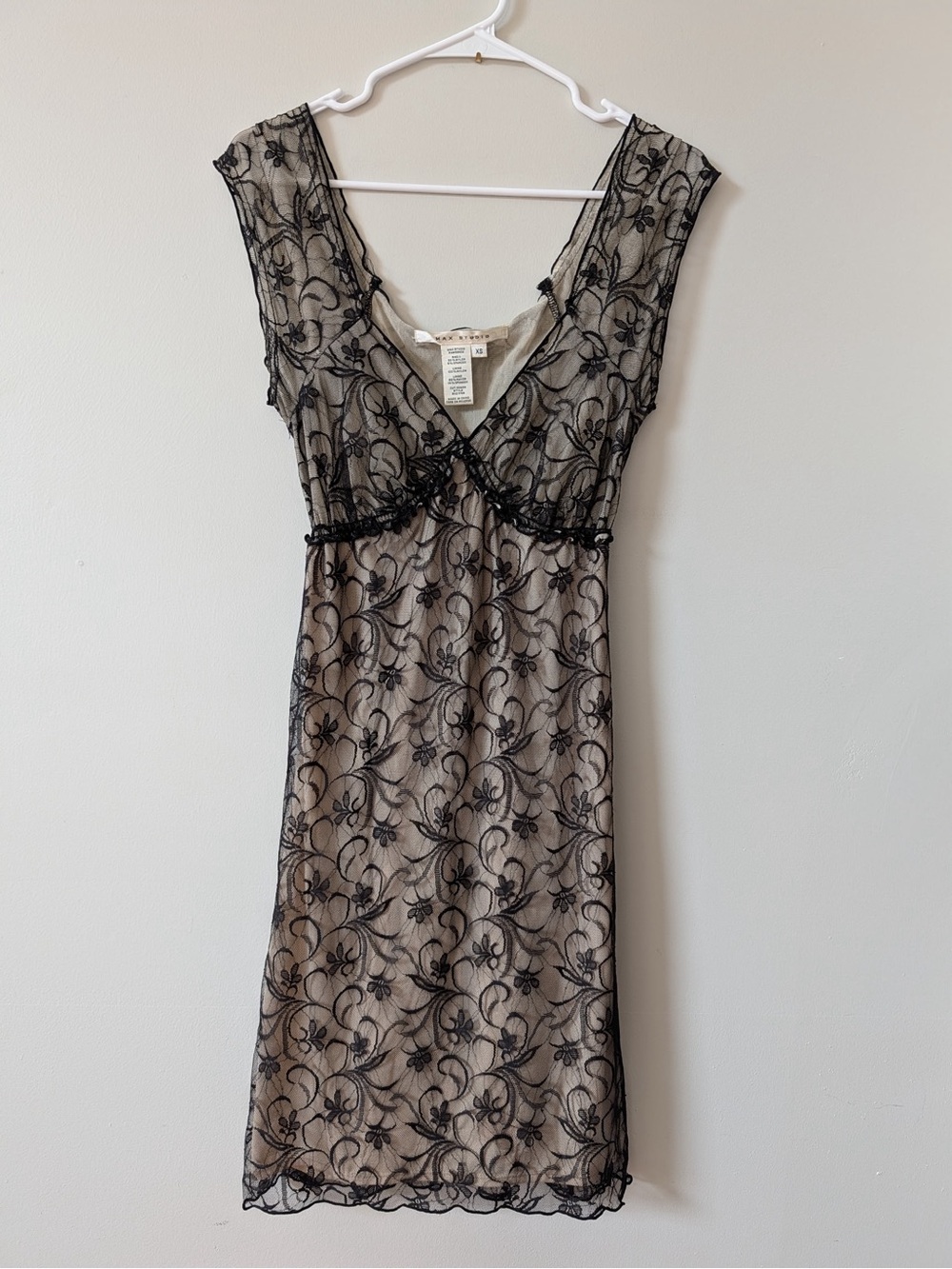 Max Studio Black Lace Overlay Nude/Tan Chemise Slip